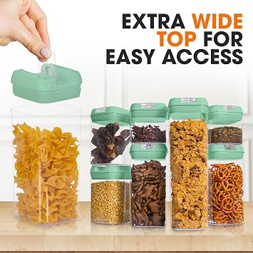 Cheer Collection チアコレクション 密閉食品保存容器 パントリー用キッチン保存容器 7個セット 密閉蓋付き パントリー保存容器 蓋付きオーガナイザー ミントグリーン