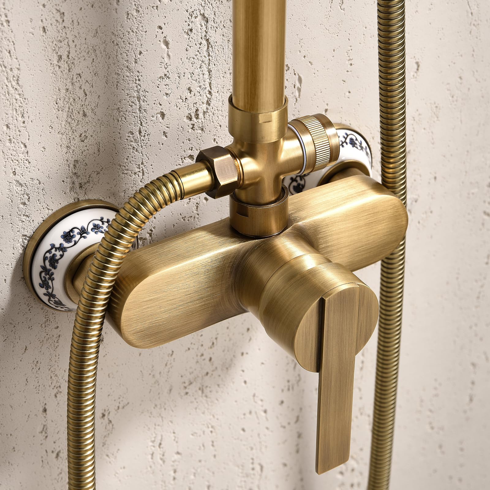 ESOP Conjunto de Ducha Retro Sistema de Ducha Montaje en La Pared Columna de Ducha Latón Set de Ducha con 20cm Giratorio Alcachofa de Ducha, Alcachofa de Mano, Ajustable Barra de Ducha