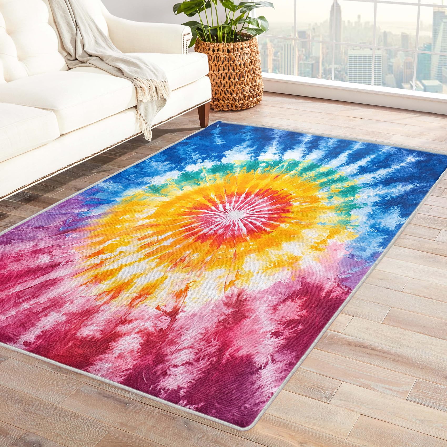 Tie Dye Rug Kids - Tie Dye Rug, Psychedelic Colourful Rugs for Living Room Bedroom, Washable Non Slip Soft Large Carpet, Patterned Area Rugs & Home Decor 140x200 cm