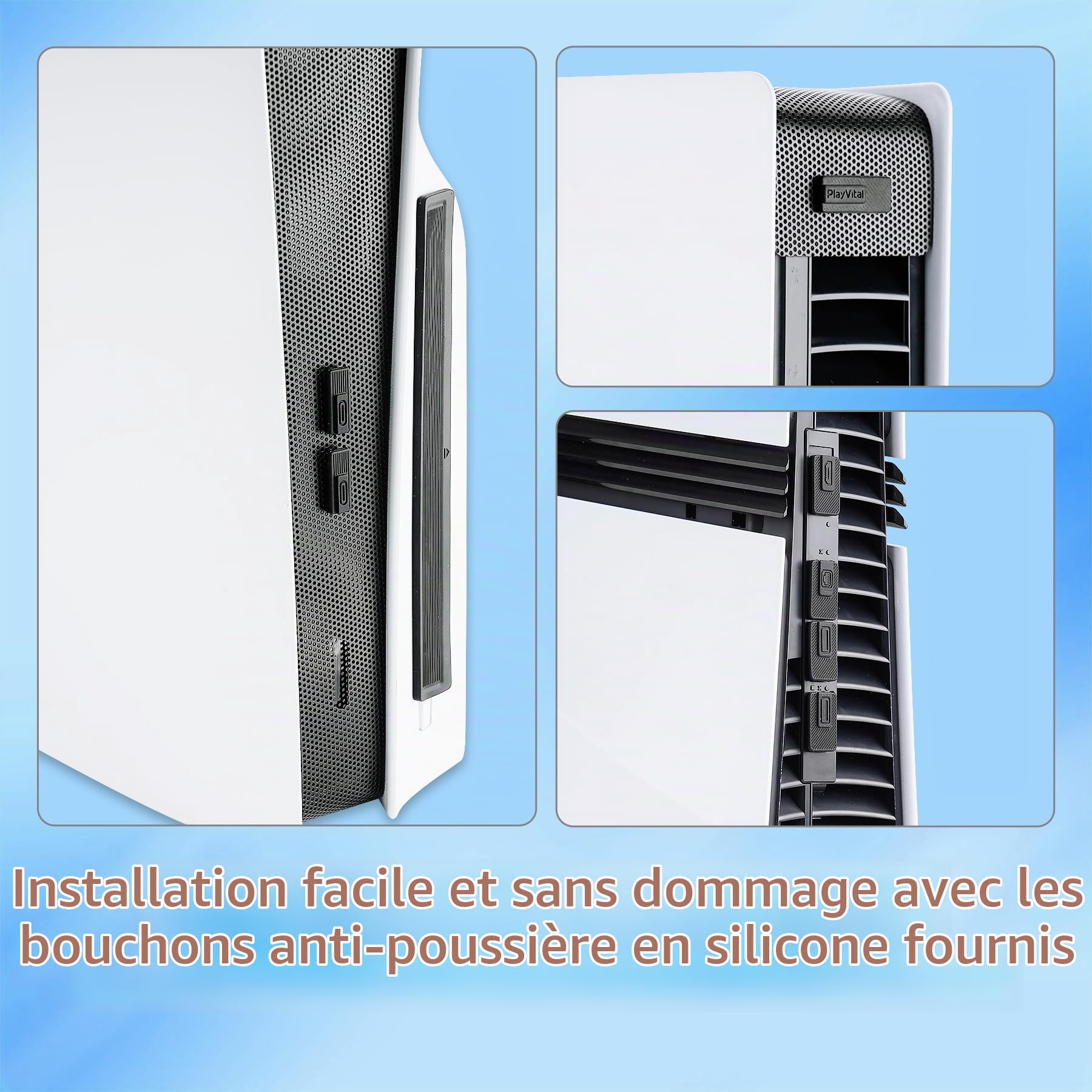 playvital Filtre à Poussière pour ps5 Pro Console Accessoires Filet de Protection avec Bouchon en Silicone pour Ports,Installation Facile-Noir