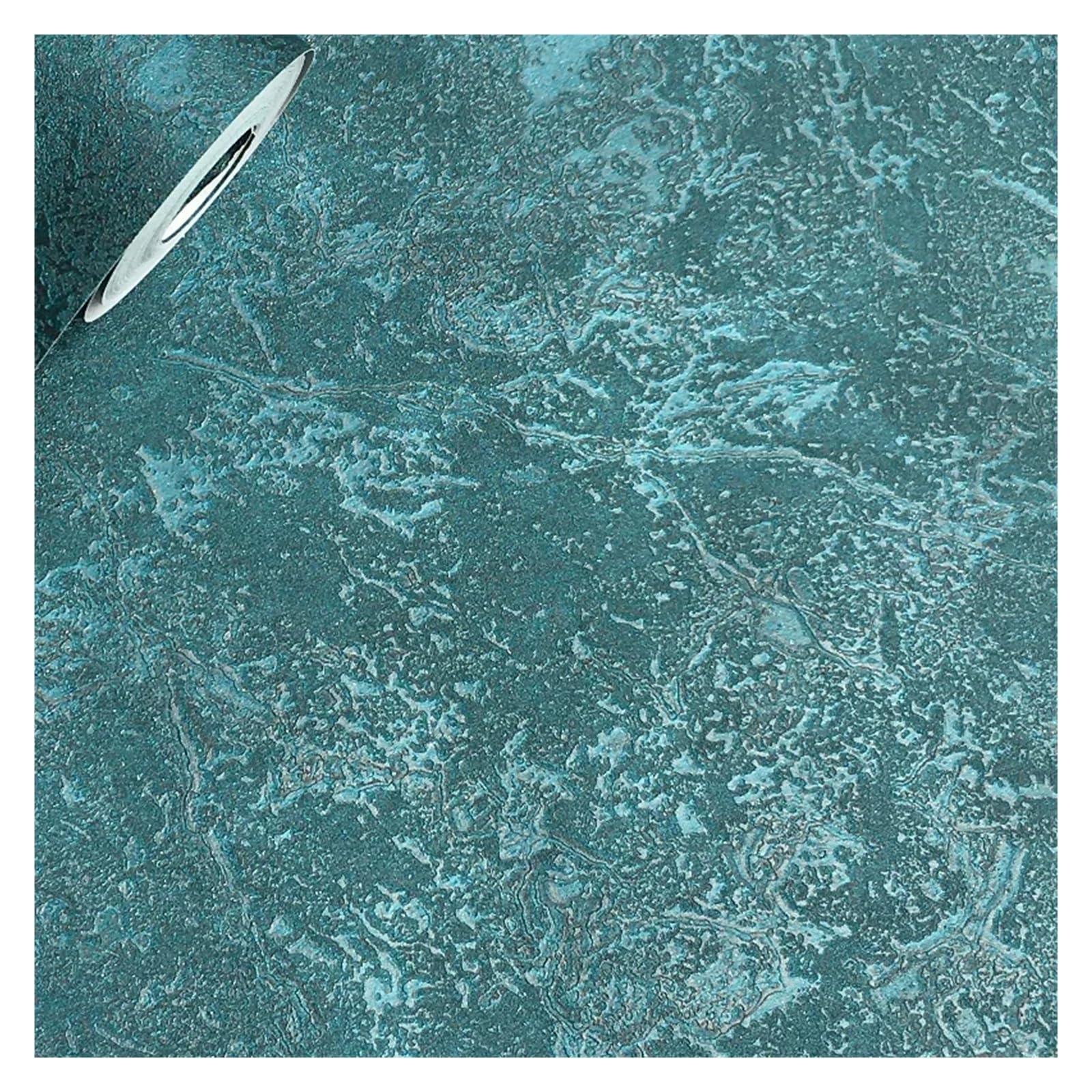 Carta Da Parati Carta da parati in vinile effetto marmo metallizzato verde acqua scuro, vintage industriale, semplice, testurizzata, pavone, for sfondo del soggiorno(9.5mx53cm)