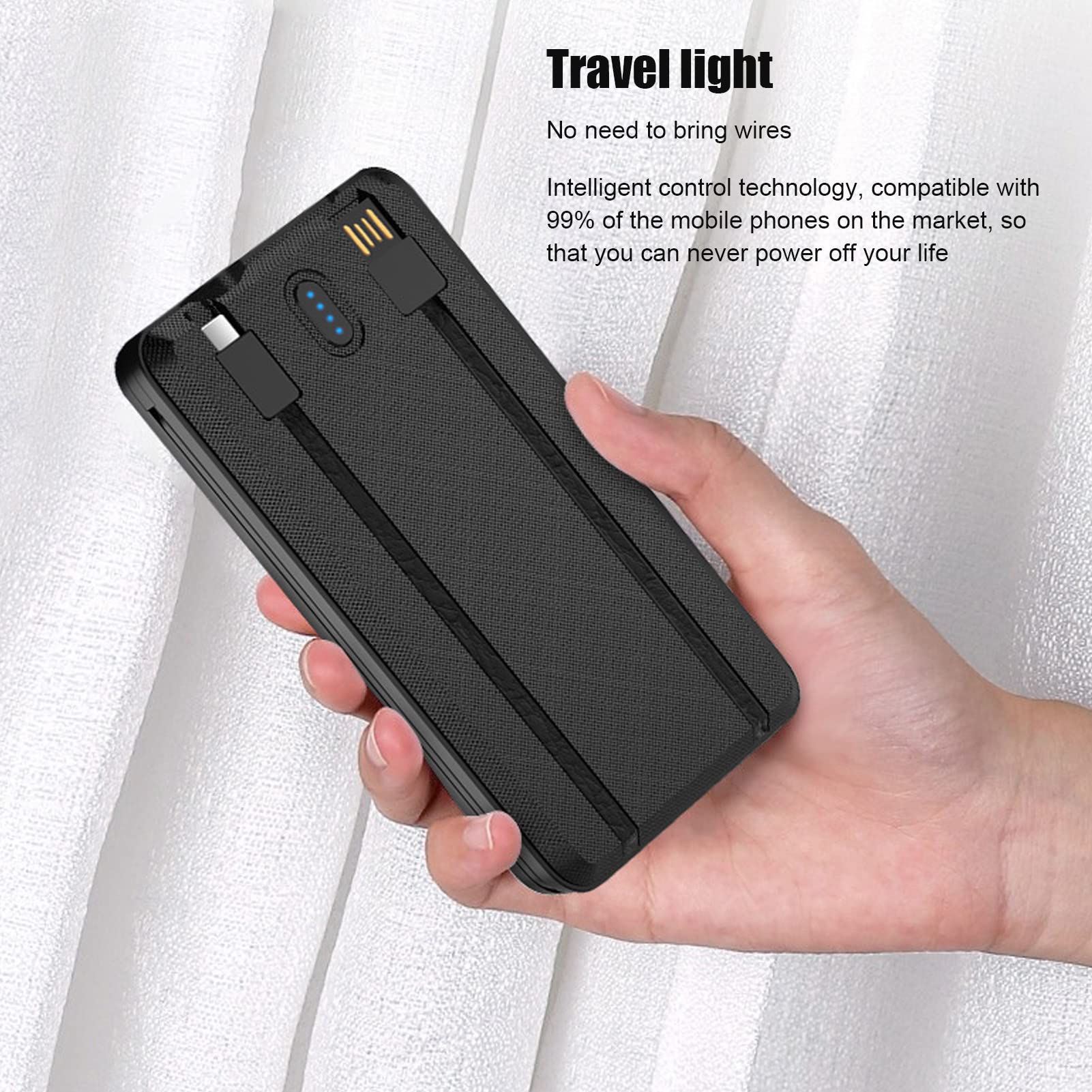 Powerbank Solarny LED, Ładowarka Zasilana Energią Słoneczną 30000 mAh Szybko Ładujący Powerbank z 4 Kablami Przenośny Zewnętrzny Akumulator do Biwakowania na Świeżym Powietrzu