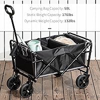 Vista 6 de Outsunny Carro plegable con mango ajustable, carritos de jardín plegables resistentes con ruedas todo terreno, para playa, deportes, compras