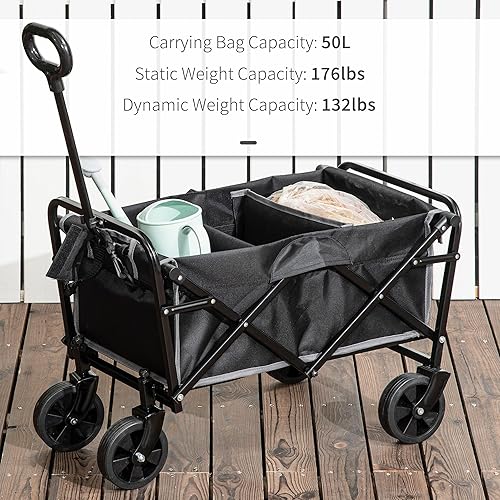 Miniatura 6 de Outsunny Carro plegable con mango ajustable, carritos de jardín plegables resistentes con ruedas todo terreno, para playa, deportes, compras,