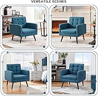 Vista 7 de Yaheetech Sillas de acento de mediados del siglo, silla moderna tapizada para sala de estar, sillón acogedor con respaldo abotonado y patas