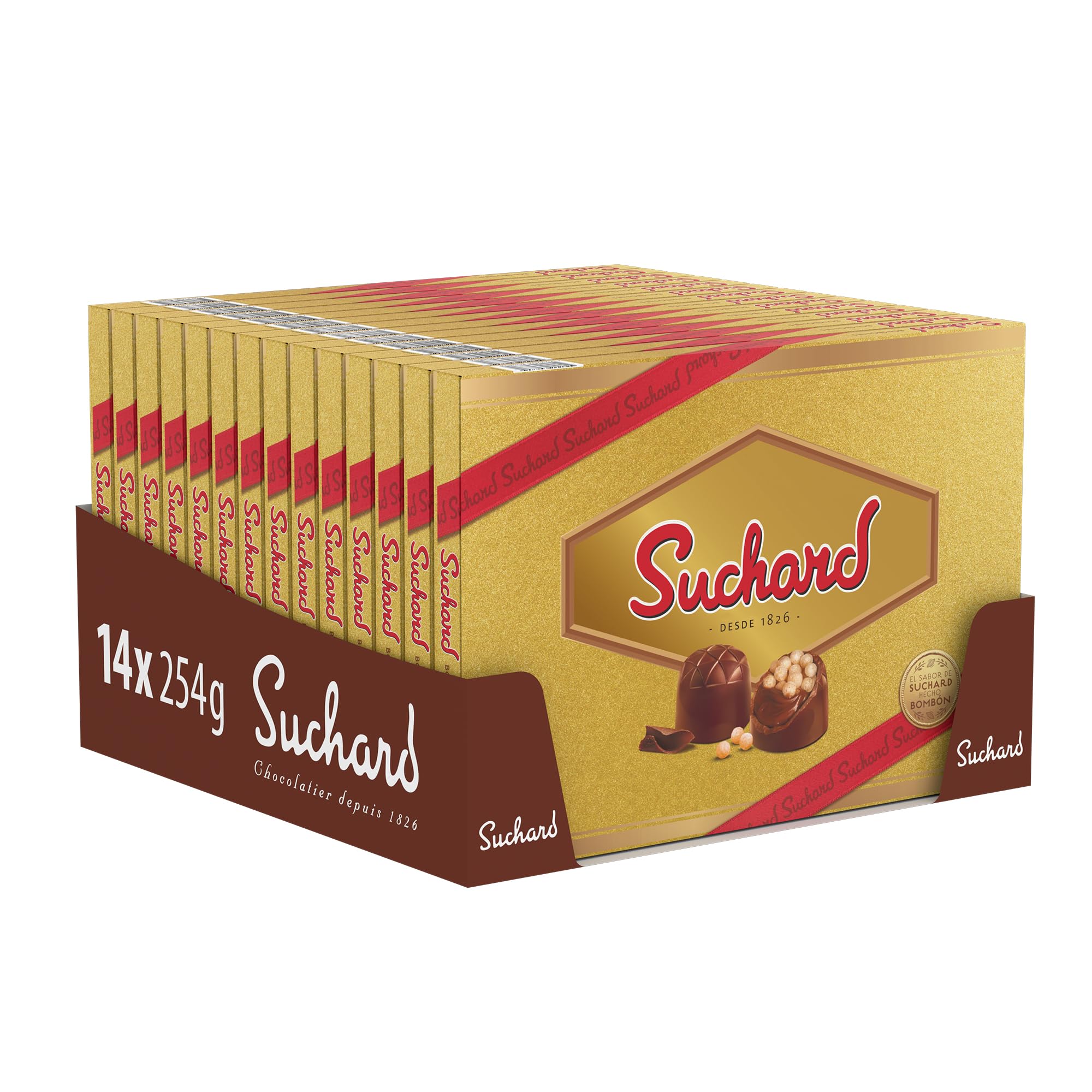 Bombones Suchard, Delicisoso Chocolate con Leche y Arroz Inflado, Caja de 28 unidades - 254 g