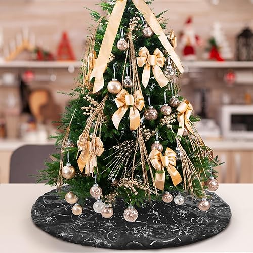 Miniatura 33 de Falda de Árbol de Navidad de Felpa Blanca de 30 pulgadas Falda de Árbol de Navidad de Piel Blanca Nieve con Lentejuelas Plateadas Copo de Nieve