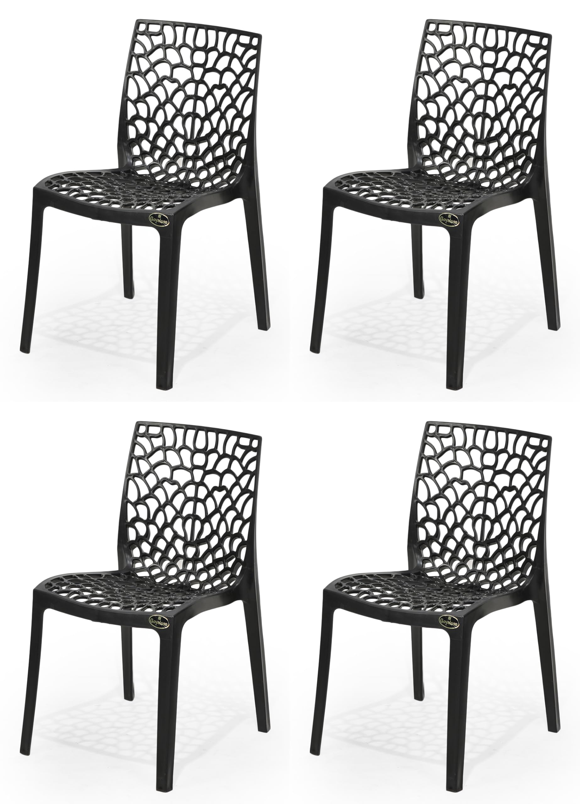 GOYALSON Plastic Web Designer Chair (Jali) - Outdoor Chair Without Armrests, Gloss Finish, Standard Size, Suitable for Home, Office, and Restaurant Use, Weight Capacity: 150 kg, (4, Black, Pack of 4)-image-24