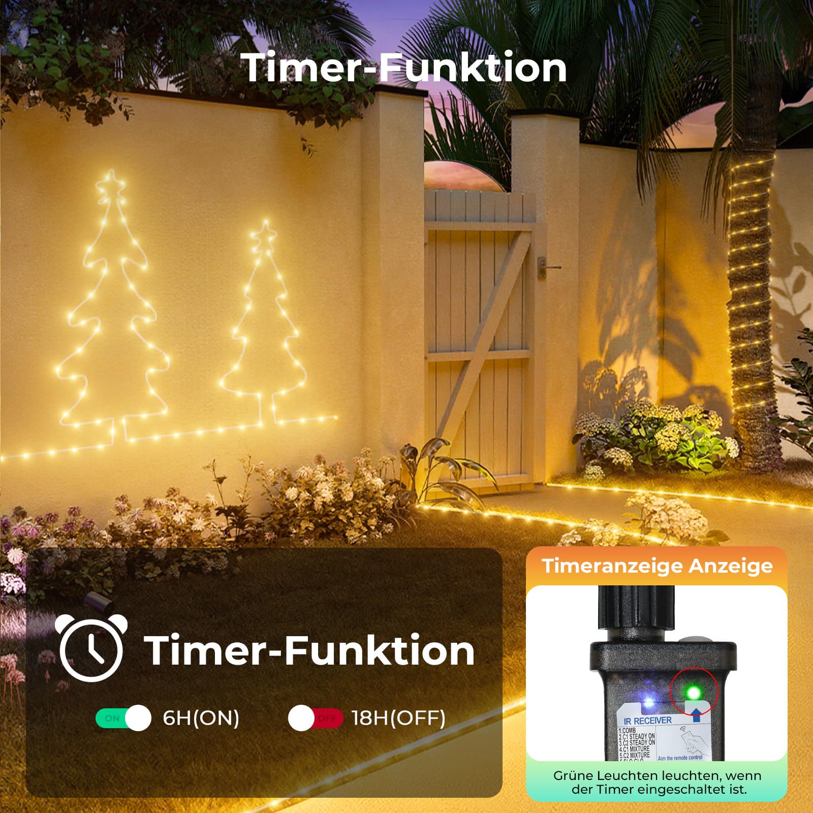 LED Schlauch 20M 400 LEDs Lichterkette Außen Lichtschlauch Outdoor IP67 Wasserfest 8 Modi Dimmbar Fernbedienung Timer Warmweiß Lichterschlauch Aussen Für Außen Party Hochzeit Weihnachten Dekolicht
