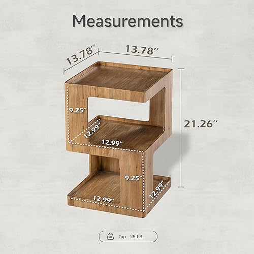 Miniatura 2 de COZAYH Mesa auxiliar de madera geométrica de granja, mesa auxiliar envejecida con dos espacios de almacenamiento, diseño de cubo de 3 capas para