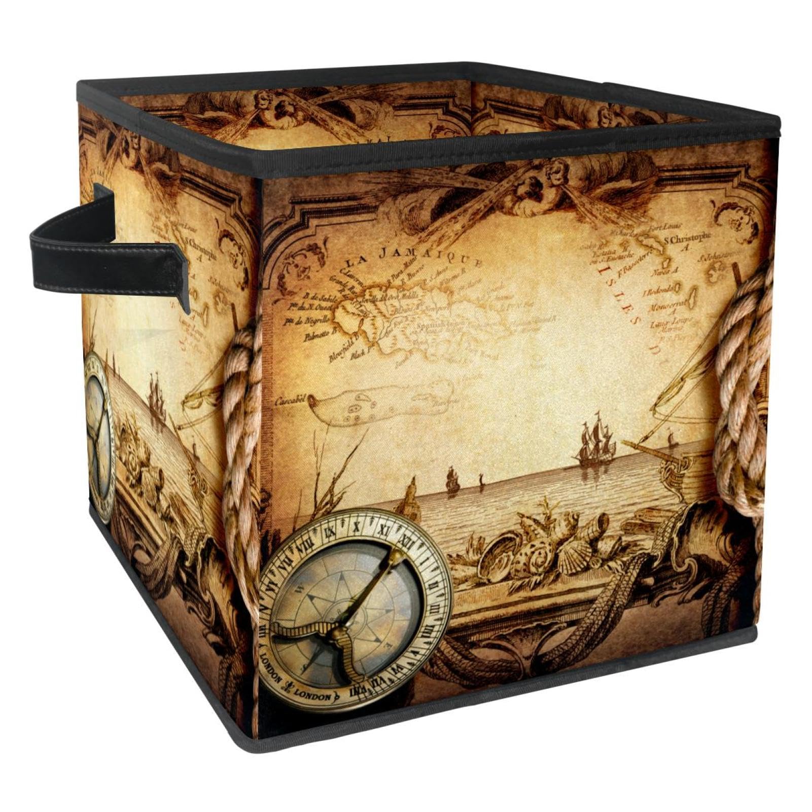 Boîte de rangement pliable tissu cube pour jouets livres vêtements motif carte pirate boussole