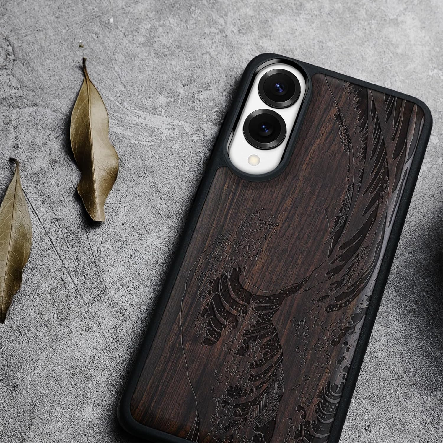 Carveit Magnetic Wooden Case for Samsung Galaxy S25 Edge Case 2025, TPU Shockproof Cover & Wood Artisan Engraved, Compatible with MagSafe Wireless Chargers (The Great Wave Off Kanagawa) Blackwood