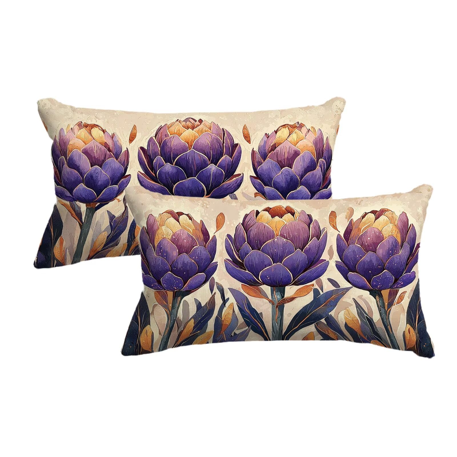 Housse coussin extérieur violet 40x60 lot de 2 taie oreiller imperméable de jardin fleur