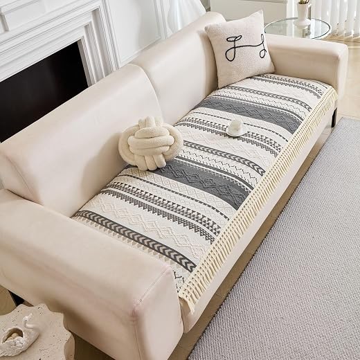 HOMETHREADS Innovative European Premium Style Anti Slip Cotton Sofa Cover Mat with PVC Backing for Non-Slip Comfort (Grey,...