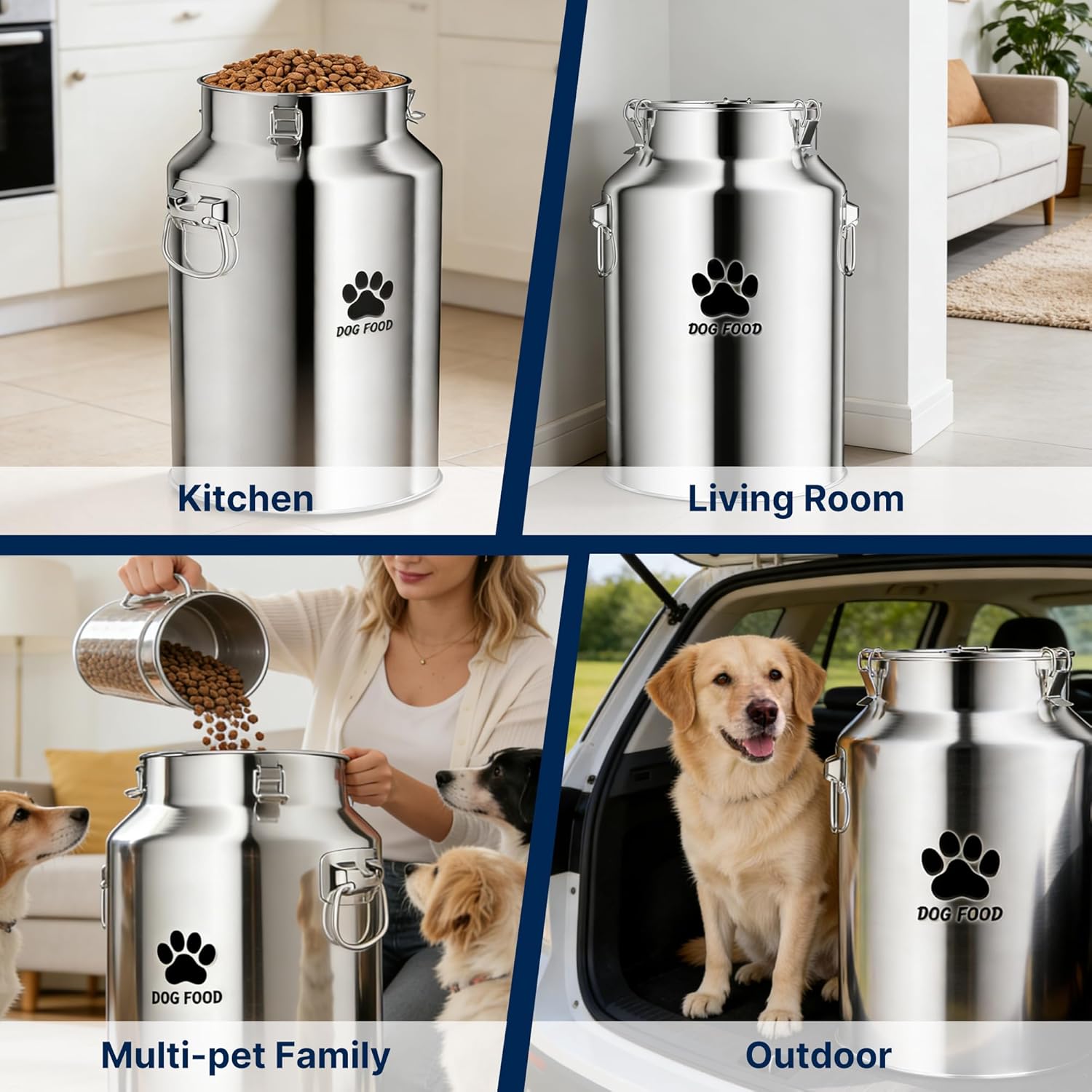 40Lbs Large Metal Dog Food Storage Container, Stainless Steel Dog Food Storage Tank, Multifunctional Storage Bin with Lid and Spoon, Food Storage Container for Big Dogs, Keep Fresh, Easy to Clean