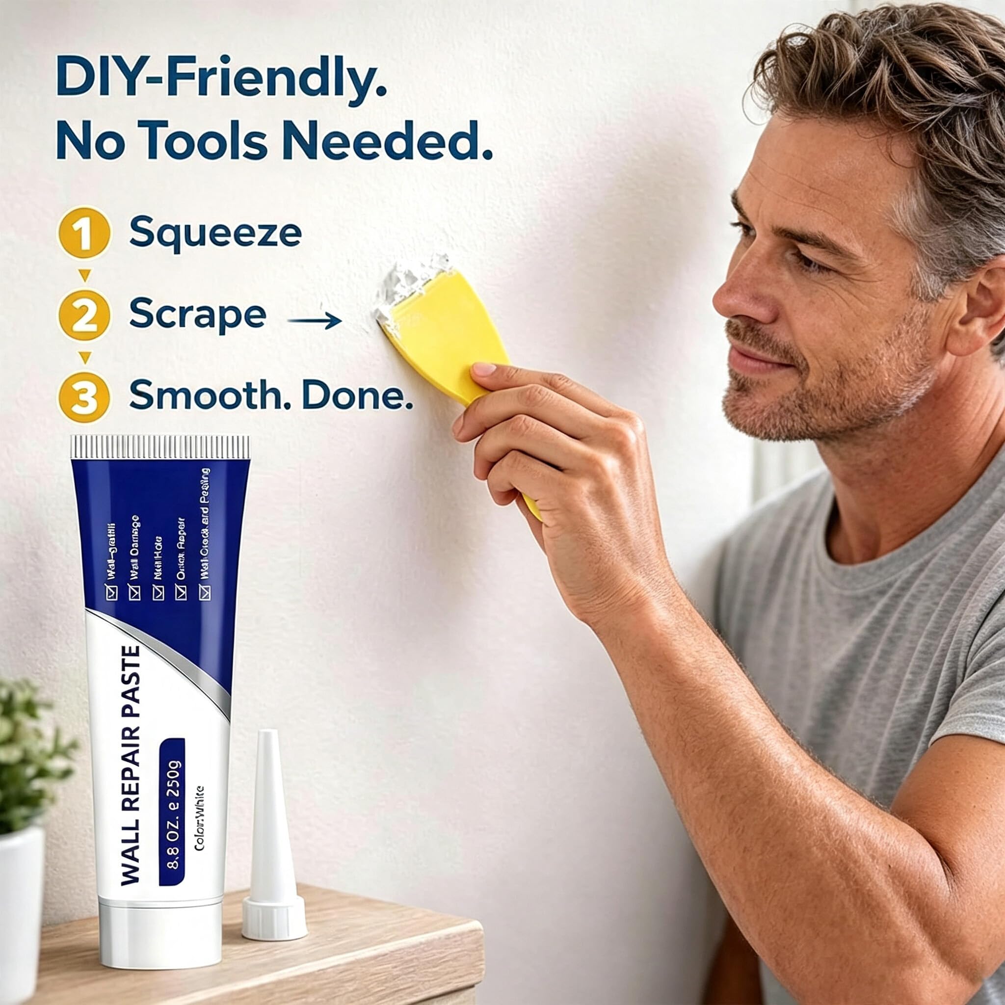 Stucco per riparazione pareti per fori e crepe (5pcs) | Questo kit fai-da-te include un raschietto e della carta vetrata, per riparare facilmente fori, crepe e ammaccature.