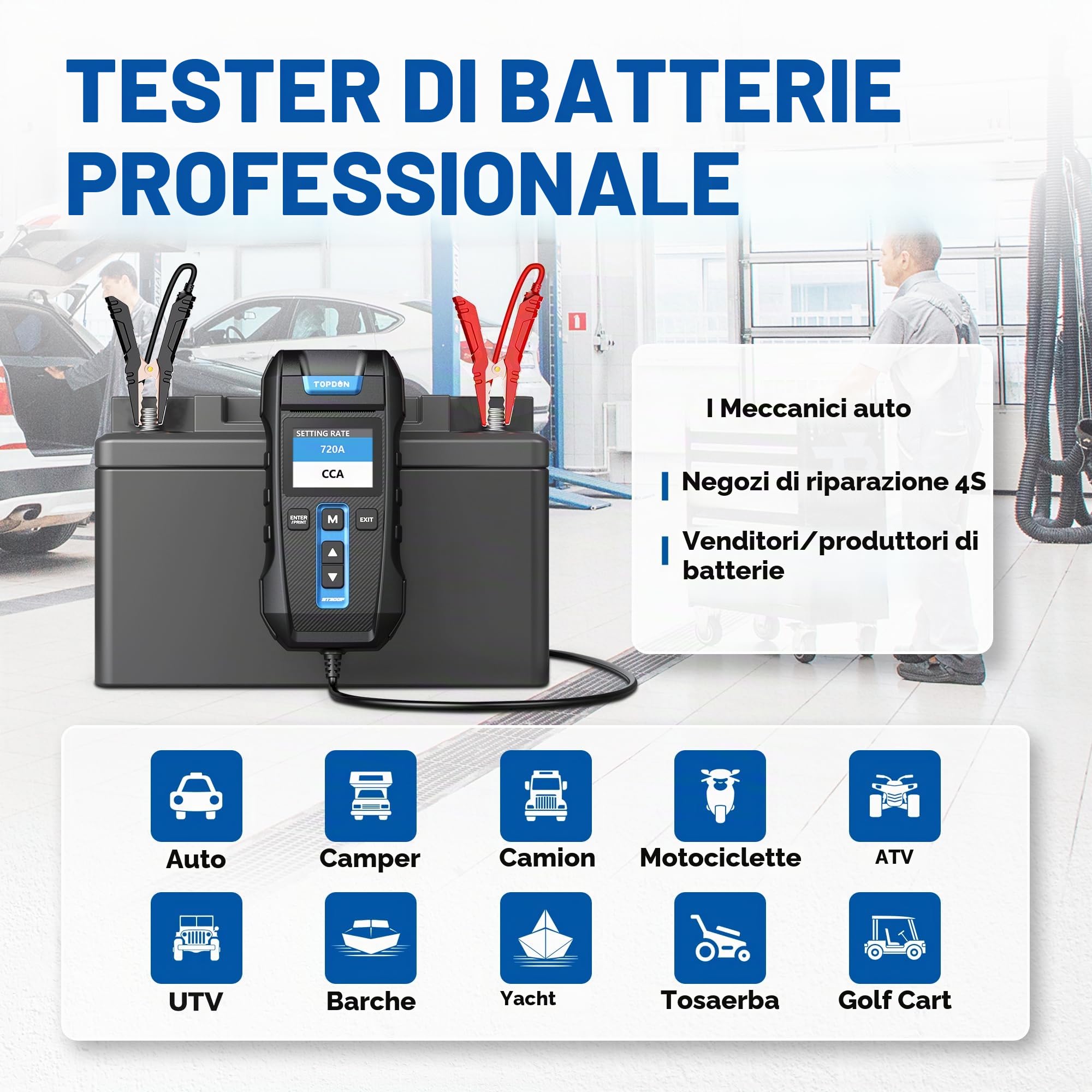 Tester Batteria per AutoTOPDON BT300P, 12V 24V Tester Batteria Con Stampante Analizzatore Professionale Della Batteria Dell'automobile Per Le Batterie 100-2000CCA