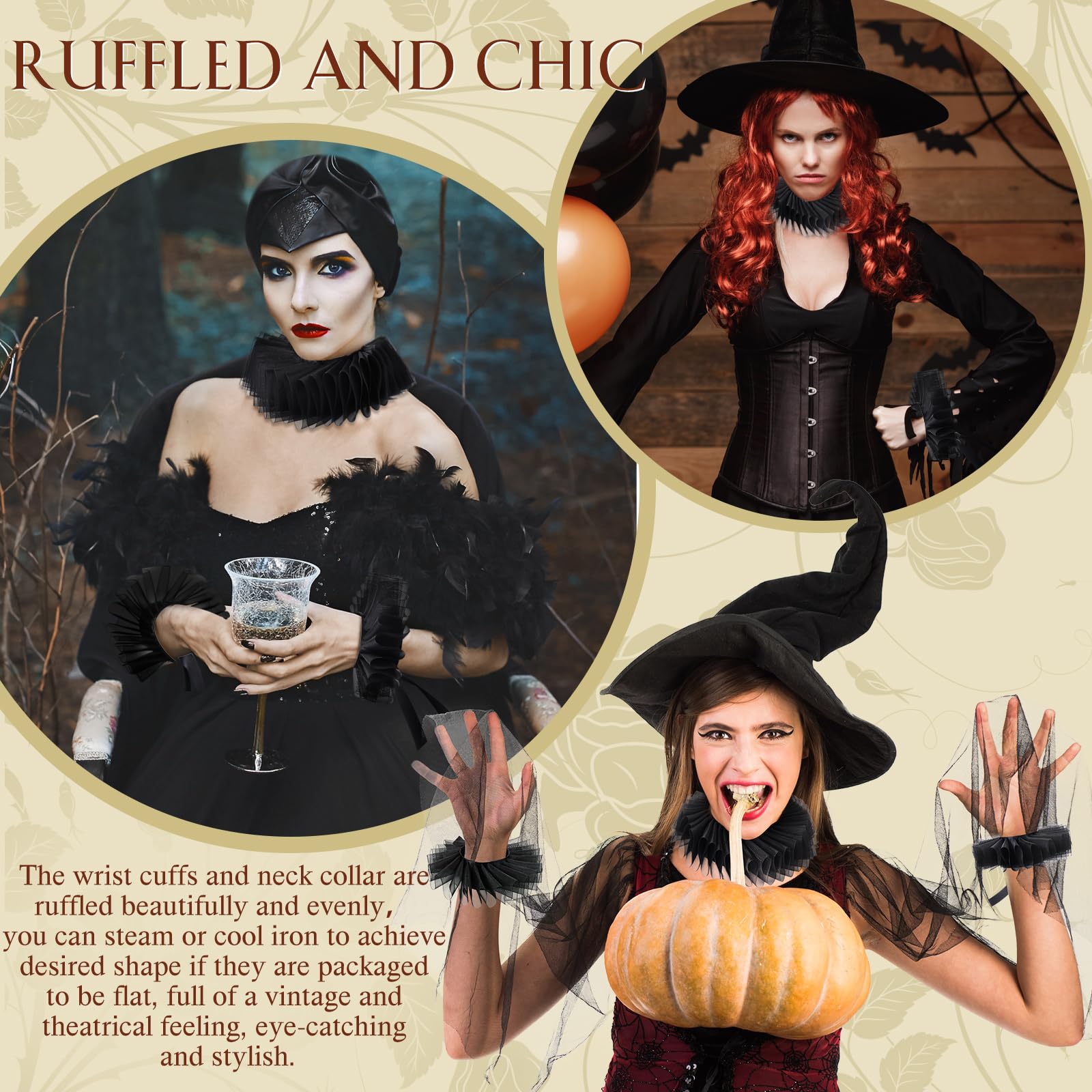 Geyoga Halloween Clown Collar and Cuffs Set Renaissance Elizabethan Neck Ruffle Collar Wrist Clown Cosplay Accessories