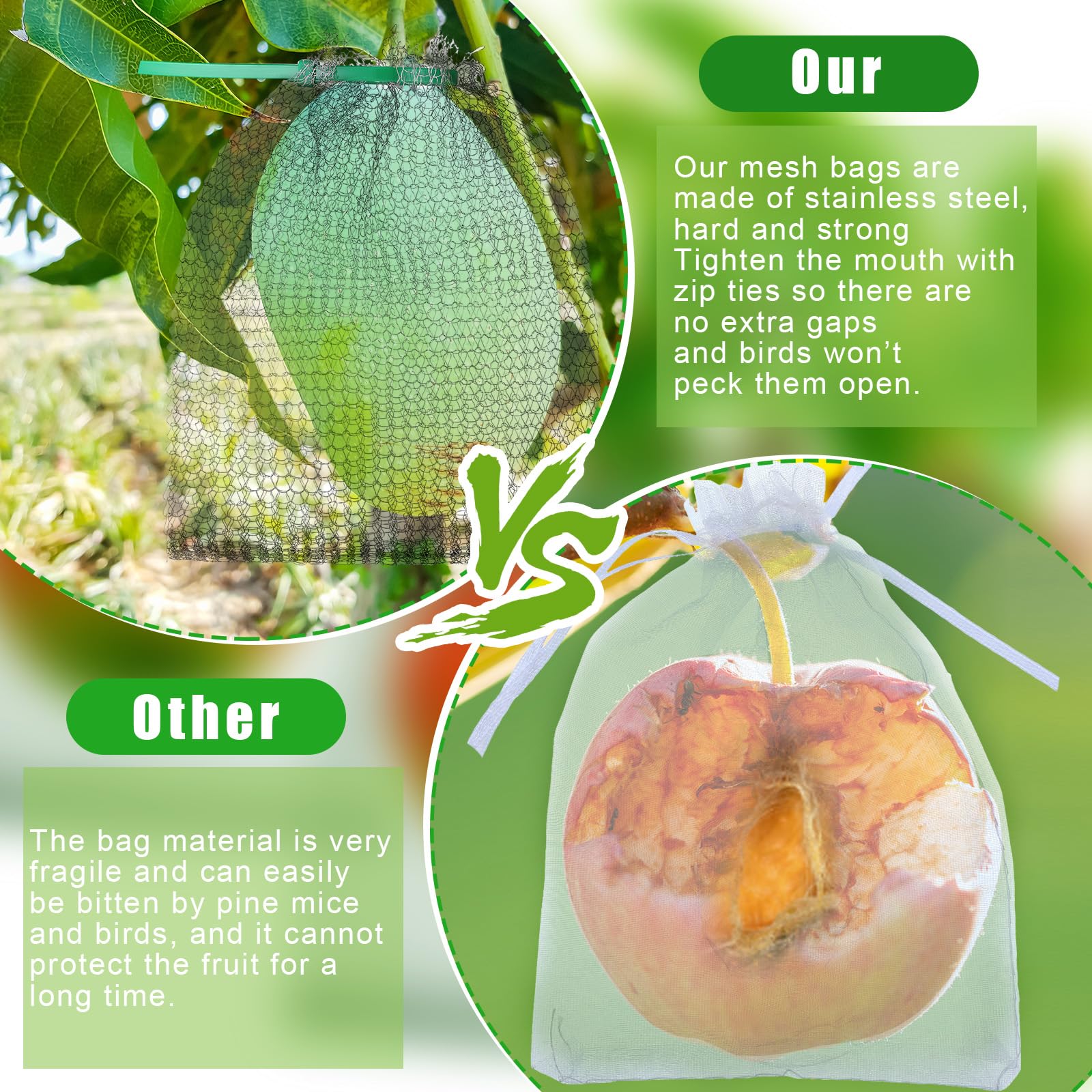 48 bolsas de malla de alambre de protección de frutas de 6 x 8 pulgadas, bolsas de protección de frutas de acero inoxidable, cubierta de frutas, protectores de frutas, bolsas de barrera con