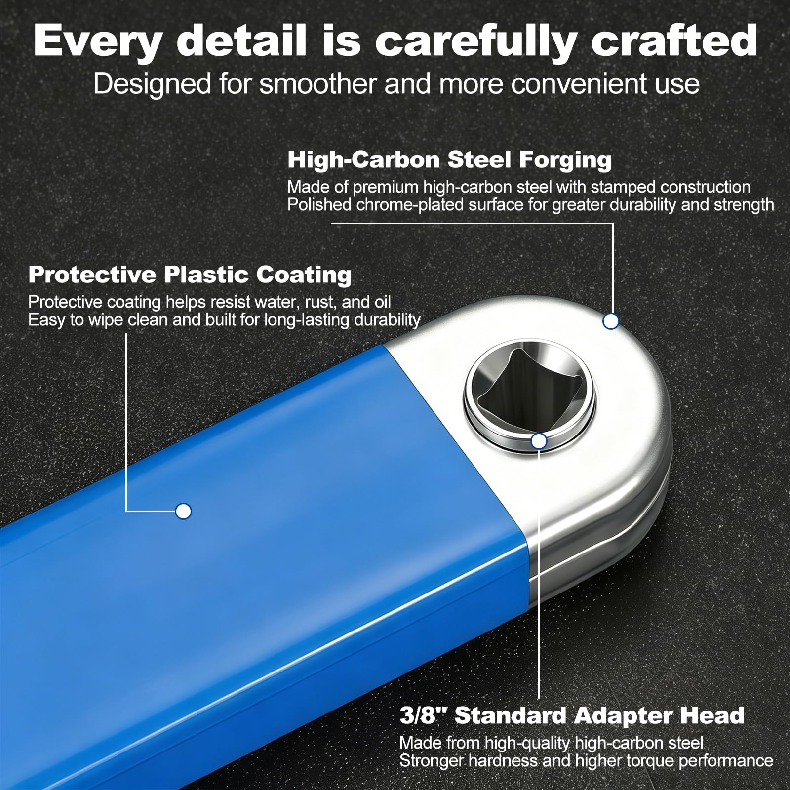 Extensión de Carraca de 39 cm con 4 Adaptadores de 1/4", 3/8" y 1/2", Barra de Extensión Offset Resistente a Impactos para Espacios Reducidos y Tornillos Atascados