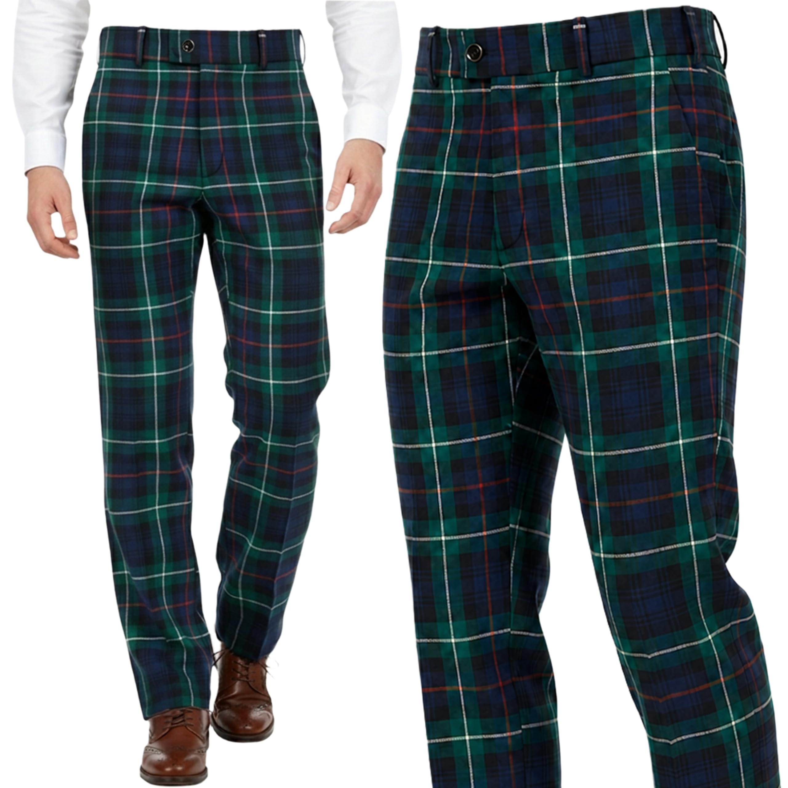 BRAW CLANS TARTANS Tartan Trousers for Men Regular fit, Expandable Waist, Plaid Check - Formal, Casual - Scottish Mackenzie Tartan Pants for All Season, Wedding, Golf - Gift for Men