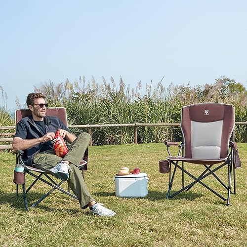 Miniatura 2 de EVER ADVANCED Silla de campamento plegable de gran tamaño, para adultos, silla de césped resistente con bolsillos laterales, silla cuádruple