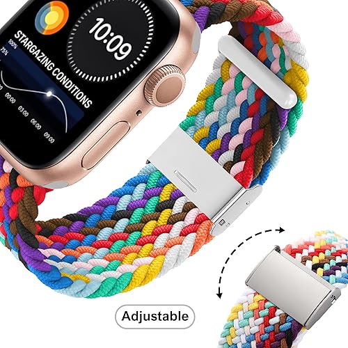 Miniatura 2 de Stretchy Braided Solo Loop Compatible for Apple Watch Bands 49mm 46mm 45mm 44mm 42mm 41mm 40mm 38mm Women Men, Adjustable Nylon Elastic Sport Straps