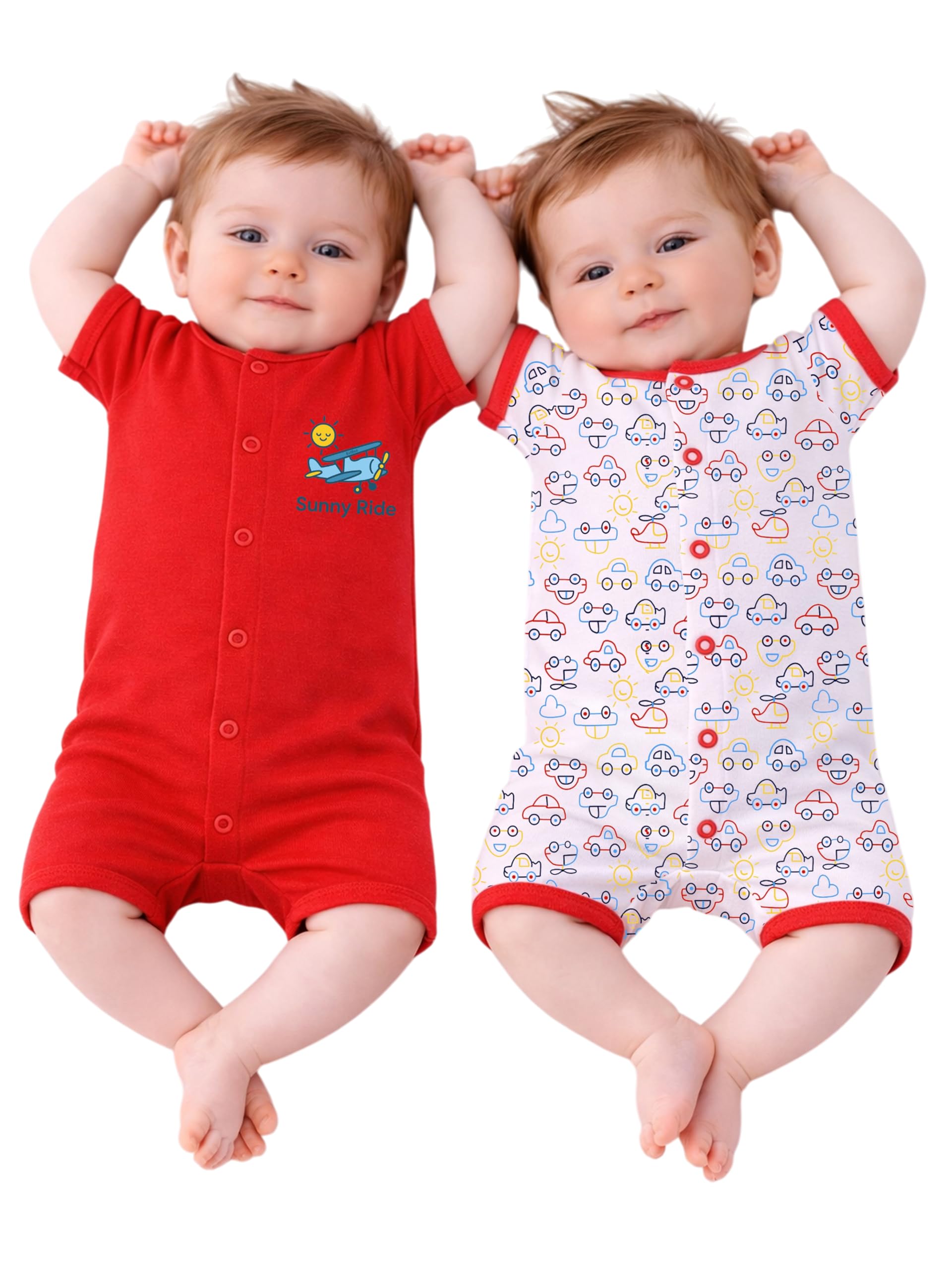 kidbee Baby Romper Pack of 2 for Boys & Girls, Half Sleeve Front Open Cotton Blend Jumpsuit Set, Soft Infant Daily Wear, 0-9 Months-picture-9