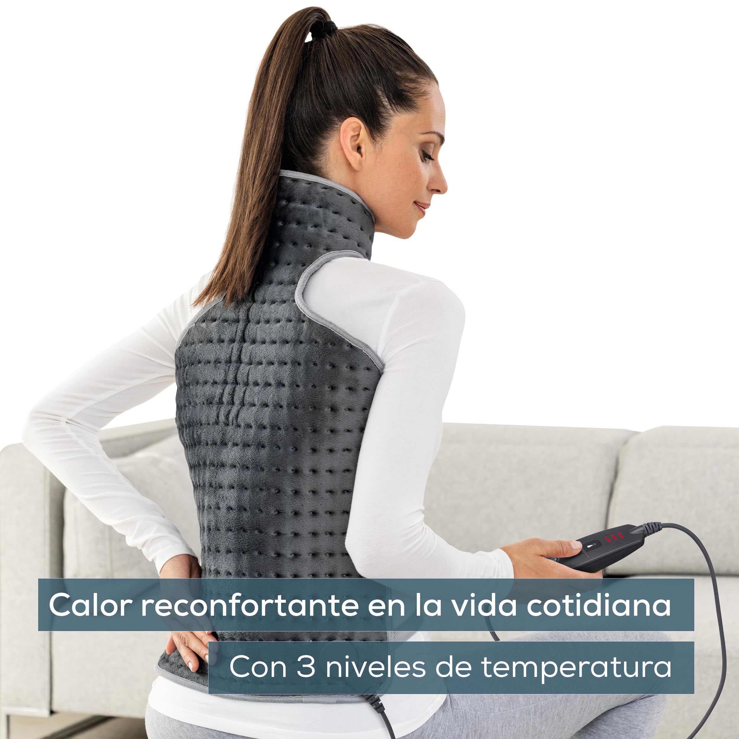 Beurer HK 64 Grey Almohadilla eléctrica, con rápido calentamiento y mecanismo de desconexión automática con forma anatómica, 3 niveles de temperatura, lavable, con cinturón abdominal