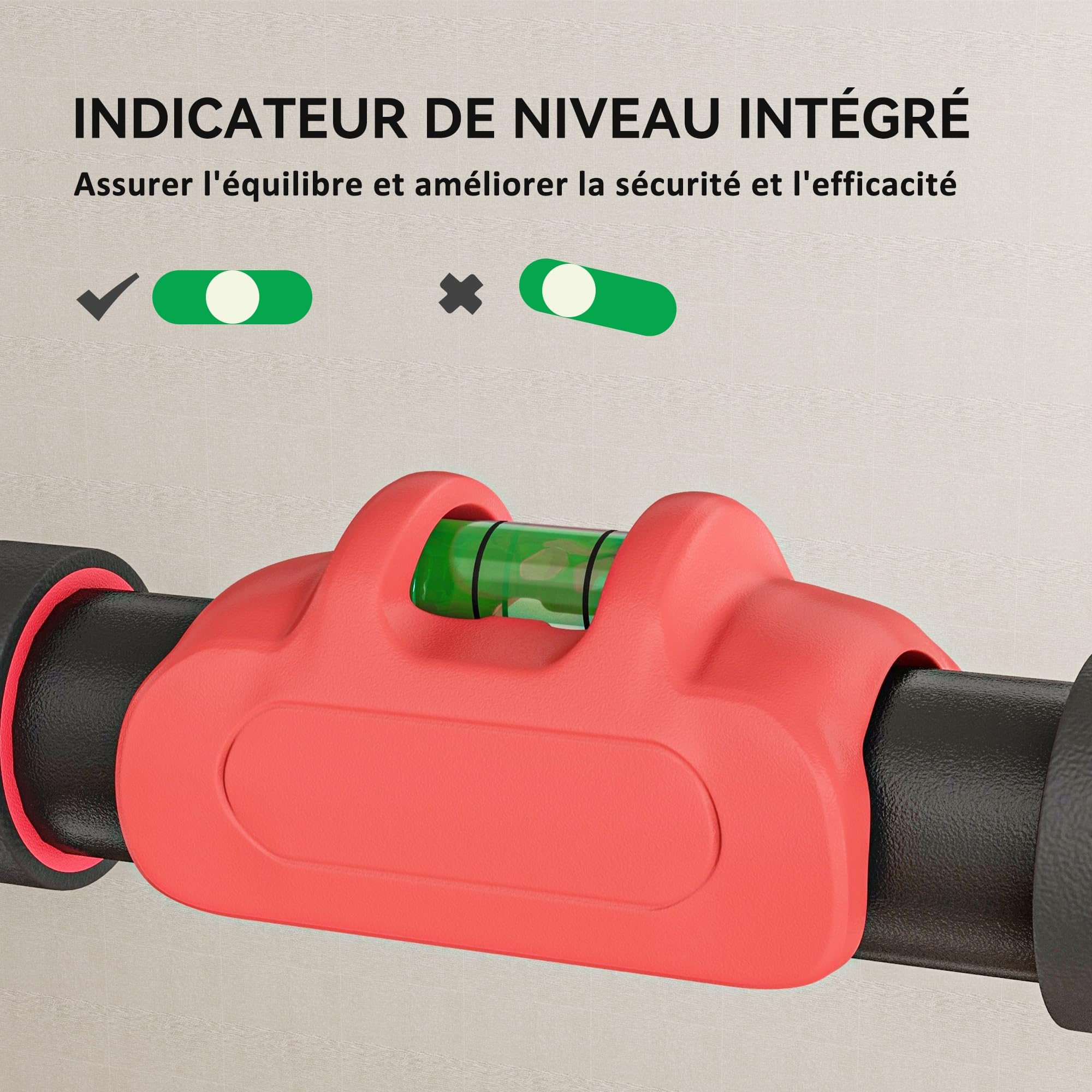 SPORTNOW Barre de traction réglable de 80 à 110 cm, barre de porte niveau intégré, structure triangulaire robuste, sans perçage, support à 6 points, poignées antidérapantes, jusqu'à 225 kg, noir