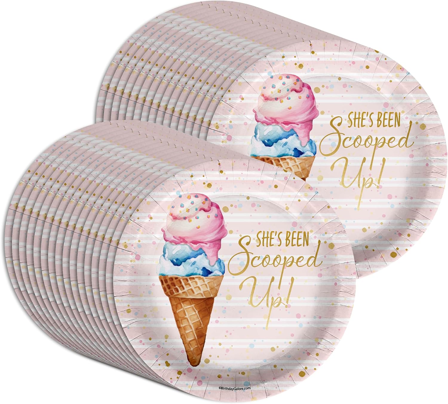 She's Been Scooped Up Bridal Shower - 32 Piece Disposable Party Supplies - Scoops Ice Cream Bridal Shower Decorations - Round Party Plates - Large 9" Paper Plates In Bulk