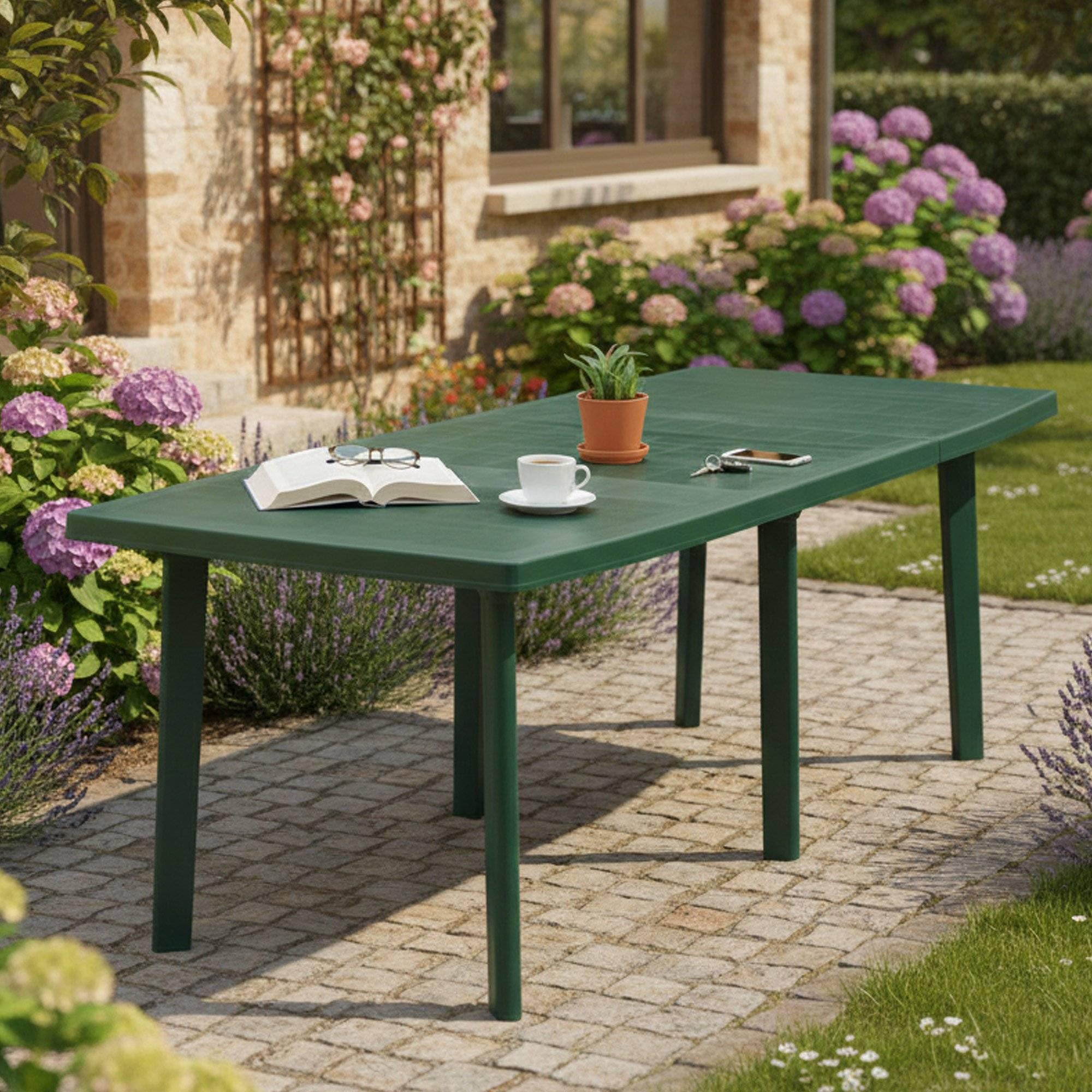 Dmora Tavolo da Esterno Cordova 216x90x72h cm Verde 10 Posti Meccanismo Estensione Allunga Centrale, Allungabile Made in Italy