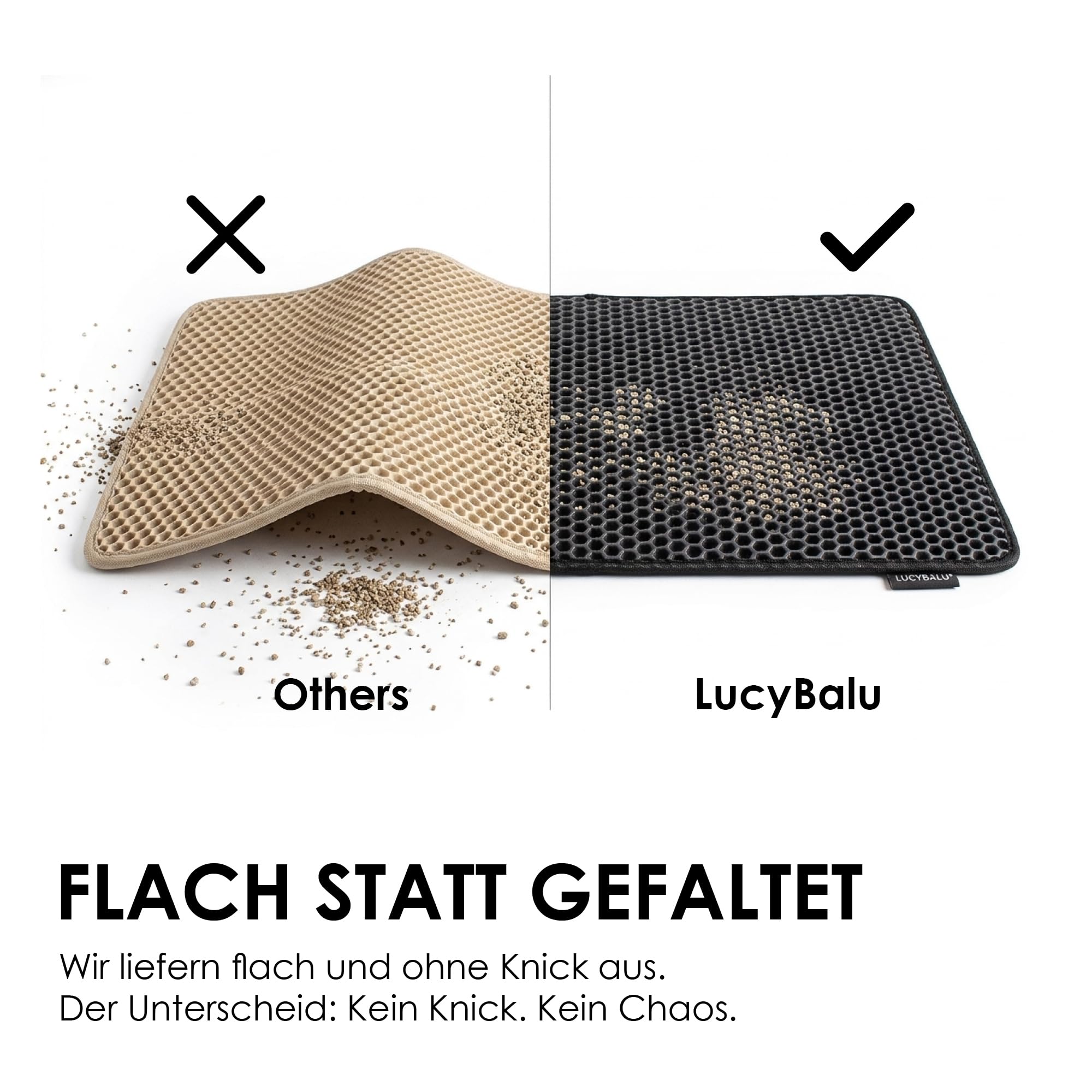 LucyBalu® LOOMAT Mata do posypywania kuwety, dwuwarstwowa, z przyjazną dla łap powierzchnią plastra miodu, antypoślizgowa, wodoszczelna, łatwa do czyszczenia, piaskowa