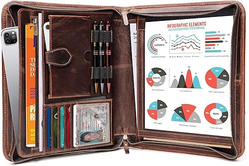Miniatura 9 de Luxeoria - Carpeta de cuero para cartera, organizador profesional, carpeta de currículum, tarjeta de visita y soporte para documentos, carteras para