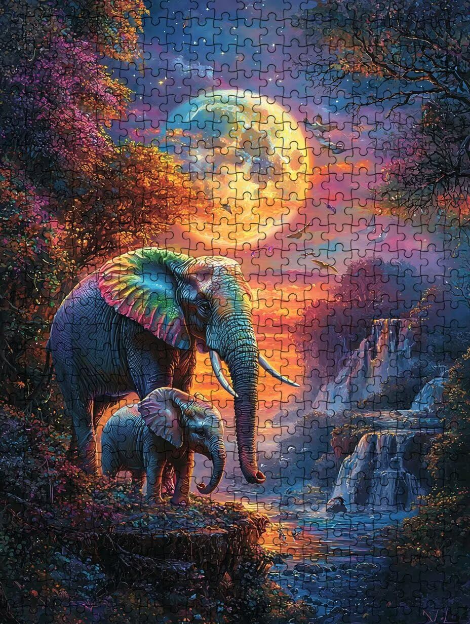 Puzzle 1000 Pezzi Elefante Luna 3D Puzzle per Adulti Impegnativo, Educa Puzzles Artistico, Divertente E Stimolante Puzzles Decorativo per La Famiglia, Regalo e Decorazione Pareti BXHZW6-193
