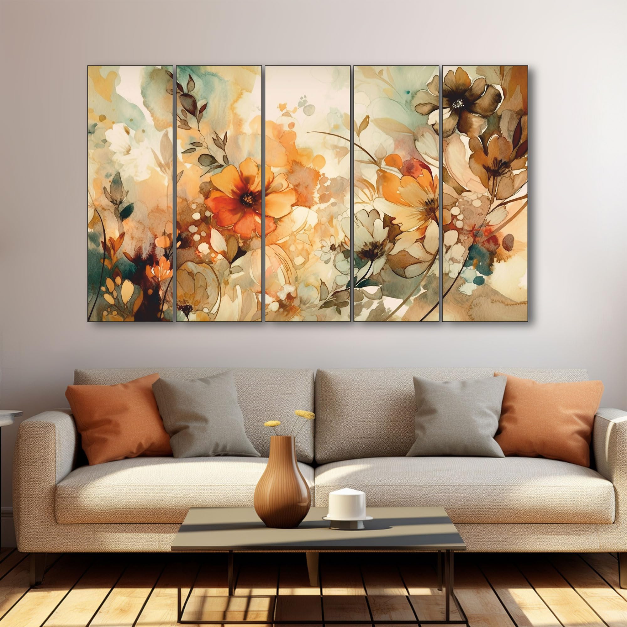 The Castle Decor Elegant flower painting with frame 5 Big Size (27x48) Multiple Frames Wall Art Painting for living room,Bedroom,Drawing room,Hotels-Wooden Framed-Digital Painting