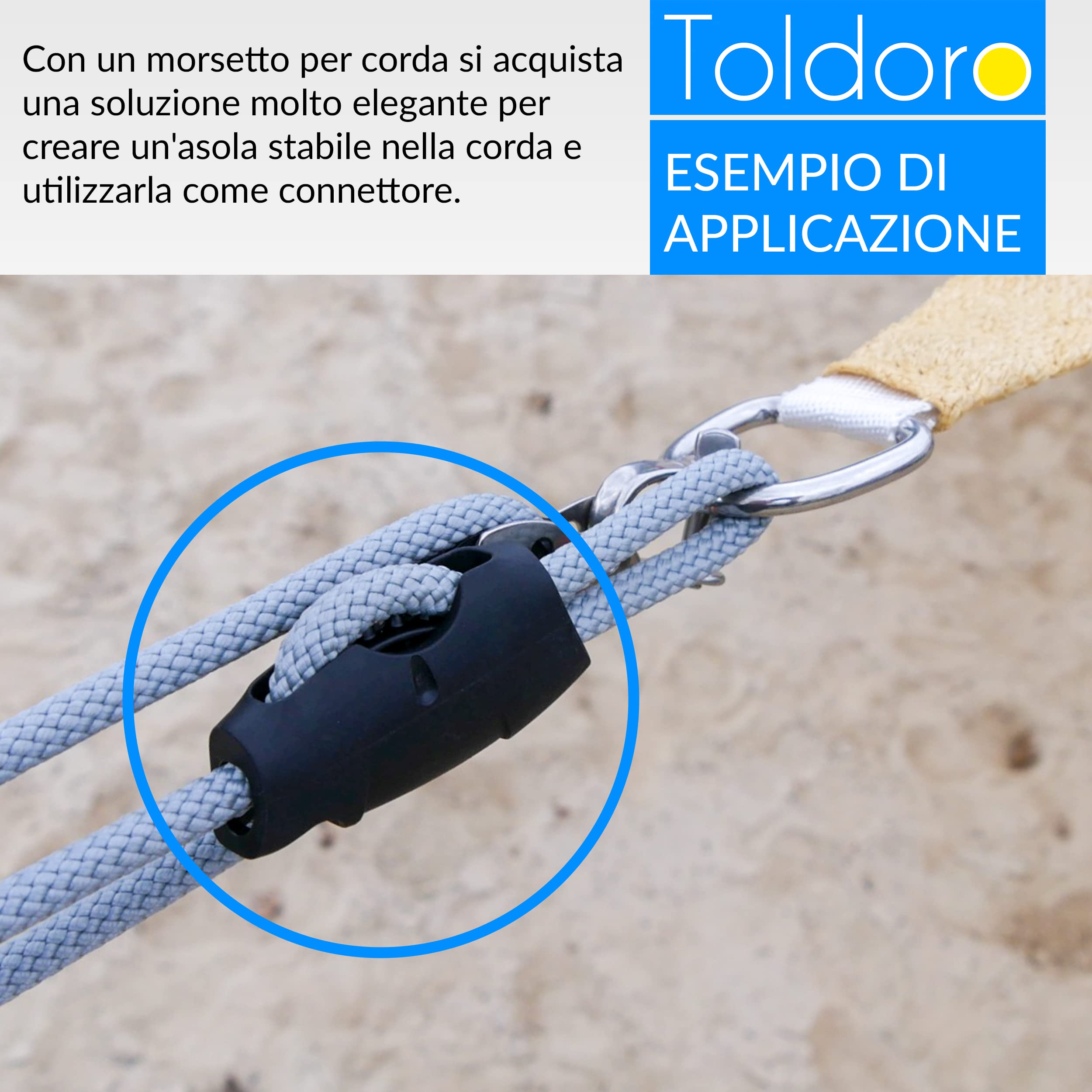 Toldoro Super Sharky, 4 morsetti per funi da 10mm di diametro, bloccante ad alta resistenza per corda, blocca corde, morsetto per fissare il cordame di barca a vela e tendoni