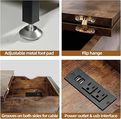 Miniatura 7 de TooCust Juego de 2 mesas auxiliares para sala de estar con estación de carga, mesa auxiliar abatible con puertos USB y tomacorrientes, mesas