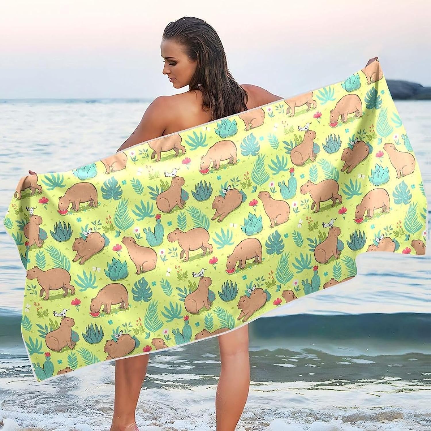 Wasserschwein Strandtuch Groß 150x200, 3D Tier Badetuch Mikrofaser Handtücher, Strandhandtuch SchnellTrocknend Badehandtuch, Saunatuch, Handtuch, Damen, Herren, Strandtücher, Badetücher A370
