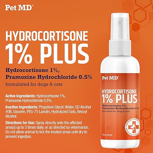 Miniatura 5 de Pet MD Spray de hidrocortisona para perros y gatos  Alivio de picazón en la piel de puntos calientes, picaduras, rasguños, piel irritada y