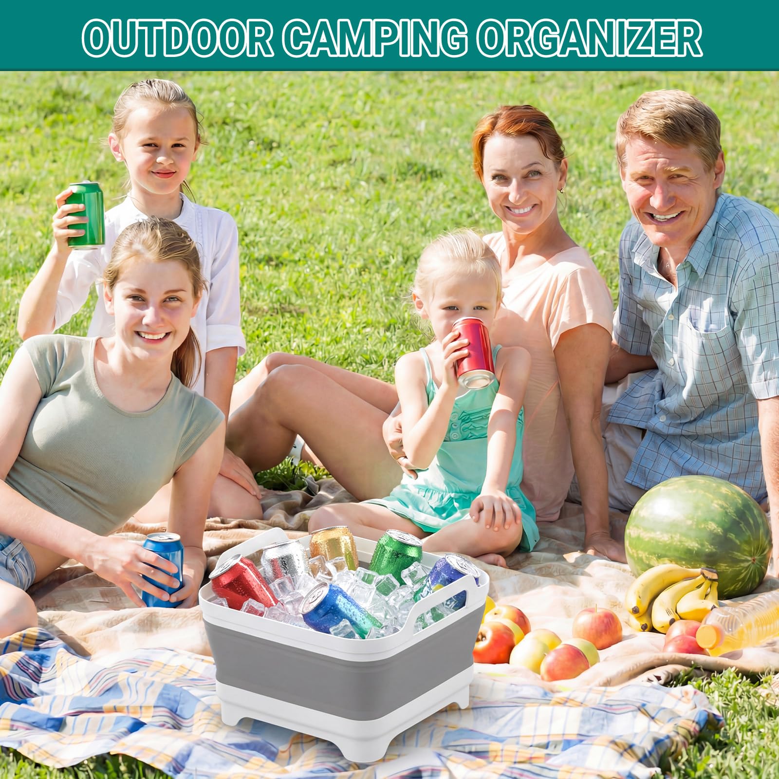 Yecuip Étendoir à linge pliable pour biberons – Évier à vaisselle pliable de 2,4 gallons – Évier de camping de caravane portable et couvercle peu encombrant pour la cuisine, les voyages et l'extérieur