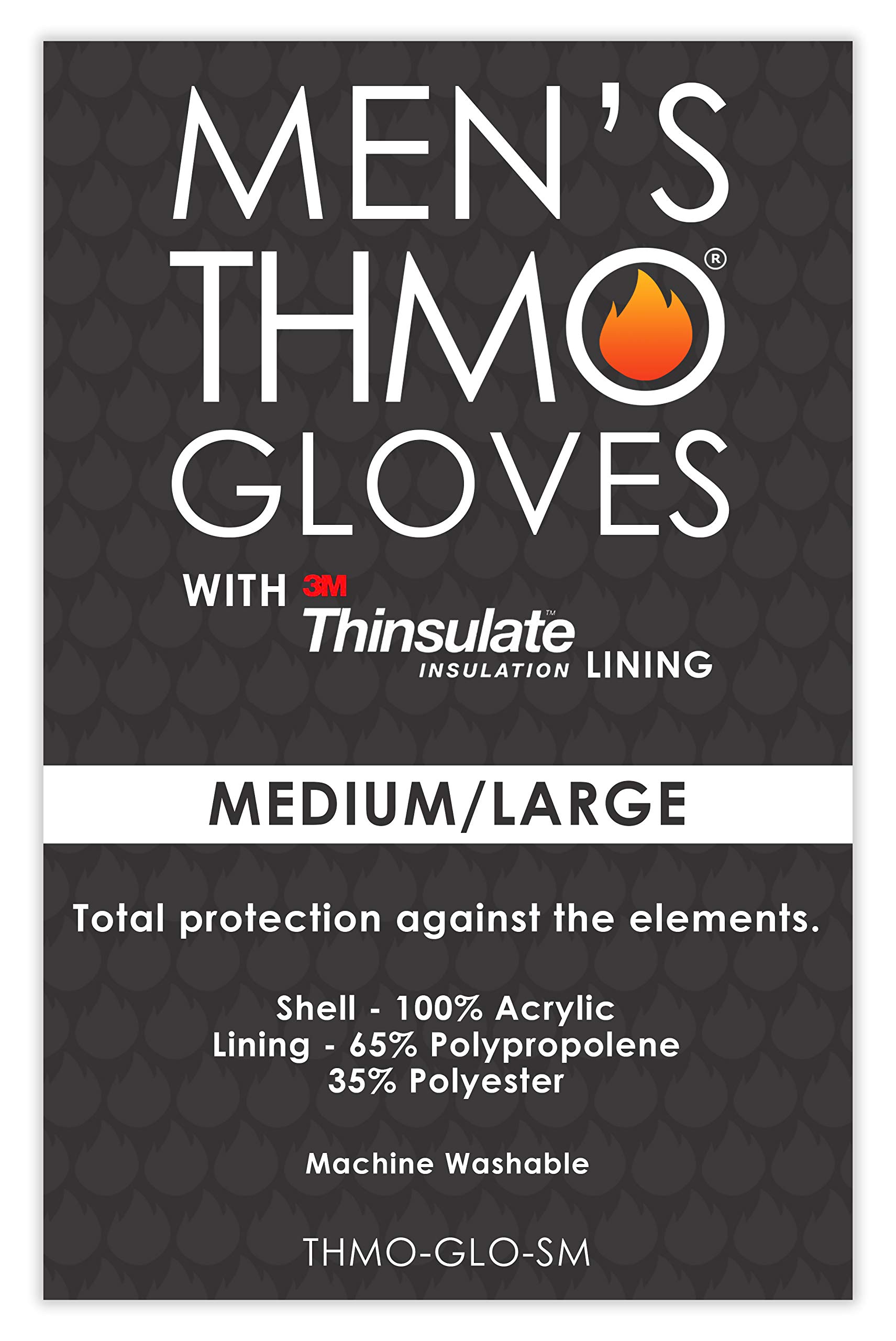 THMO - Mens Lightweight Winter Outdoor Full Finger Thinsulate 40g Lined Gloves (Black, M/L)