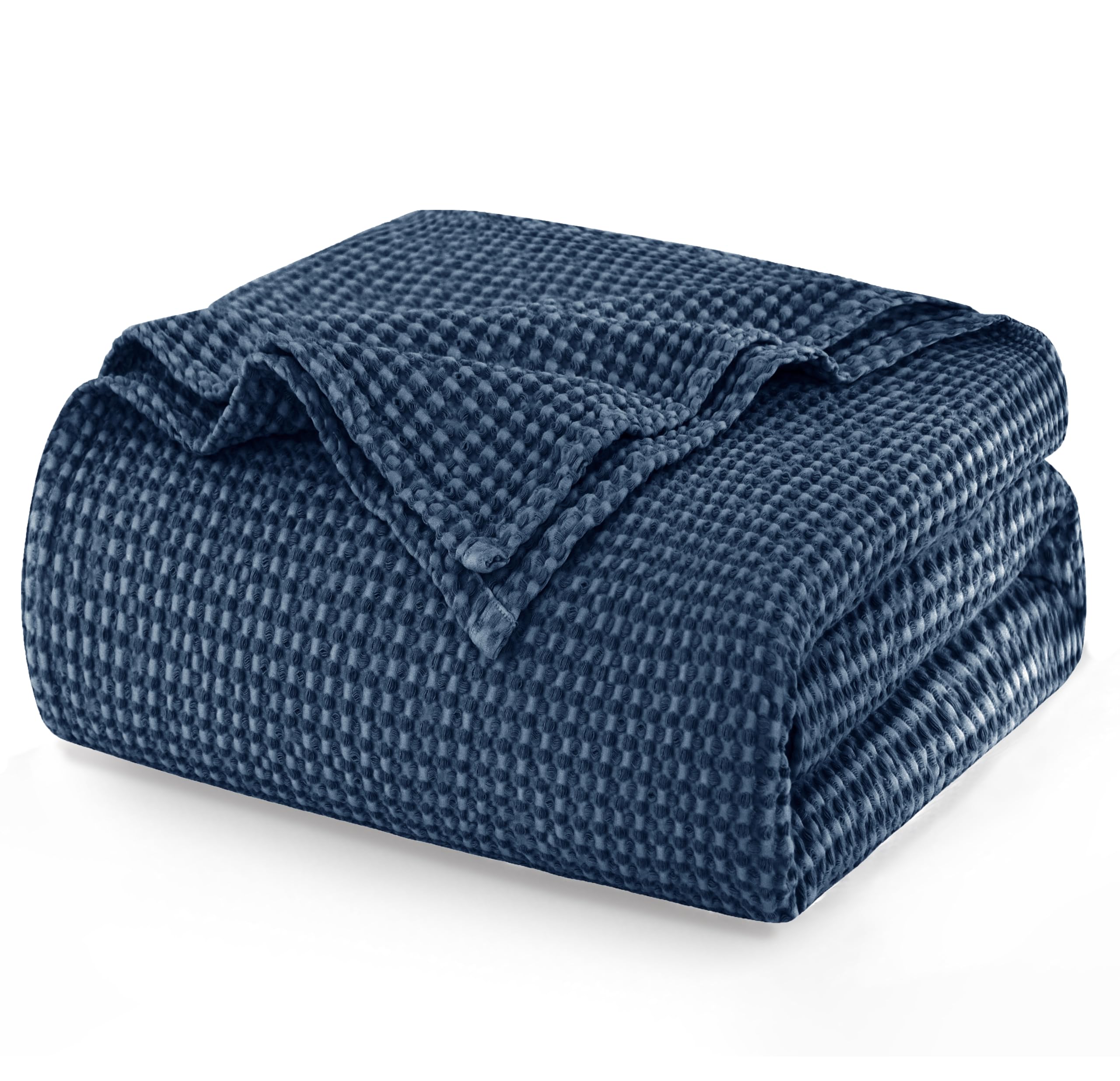 Talasily 100% Cotton Waffle Blanket Throw Blanket for Sofa - King Size Blankets for Bed, Soft Lightweight Breathable Bed Blanket, Home Decor Gift Blanket 270 x 230cm, Navy