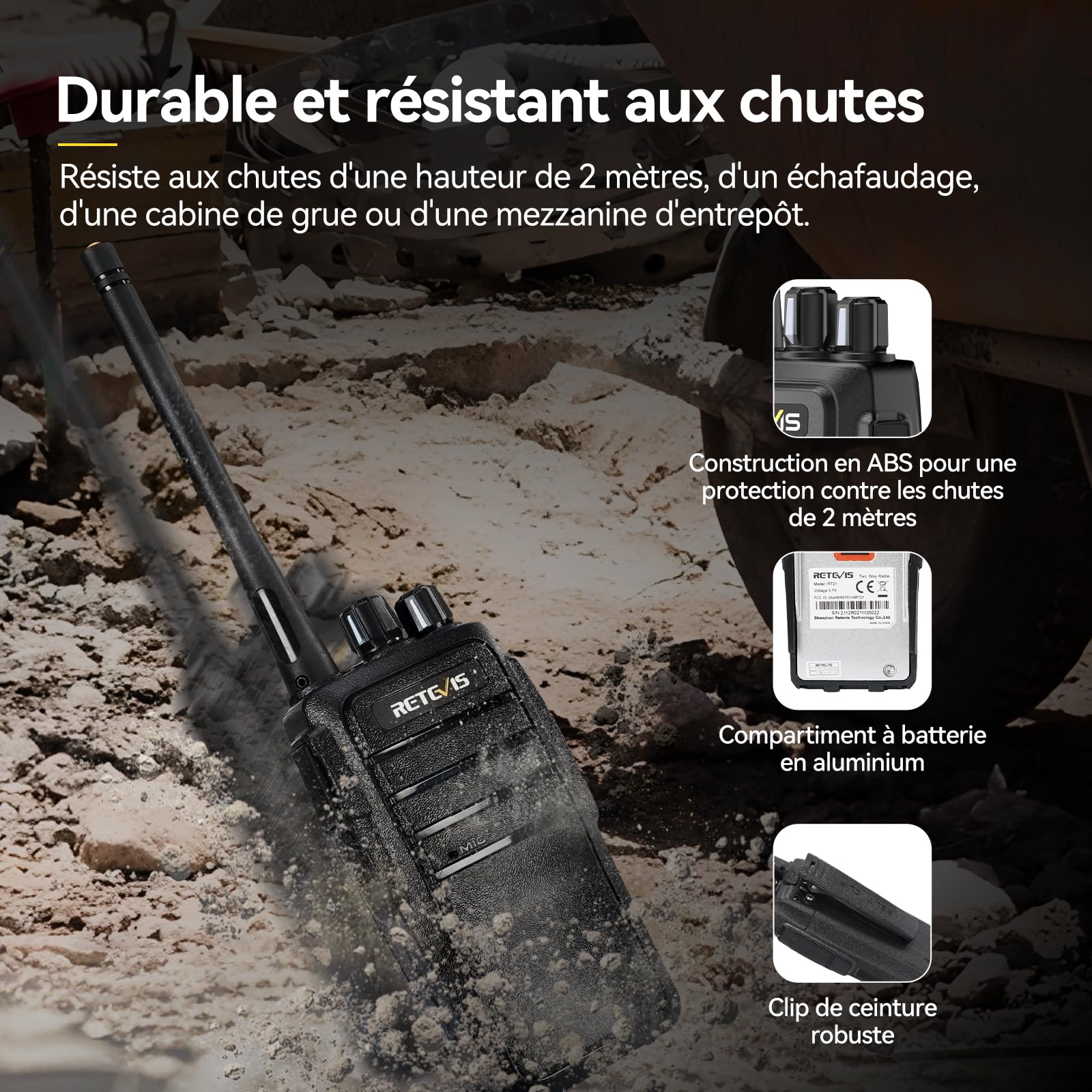 Retevis RT21 Talkie Walkie Longue Portée, Professionnel Talkie Walkie Rechargeable avec Chargeur 6 Voie, Squelch, PMR446 sans Licence, Robuste Radio pour Construction, Sécurité (Noir, 6PCS)