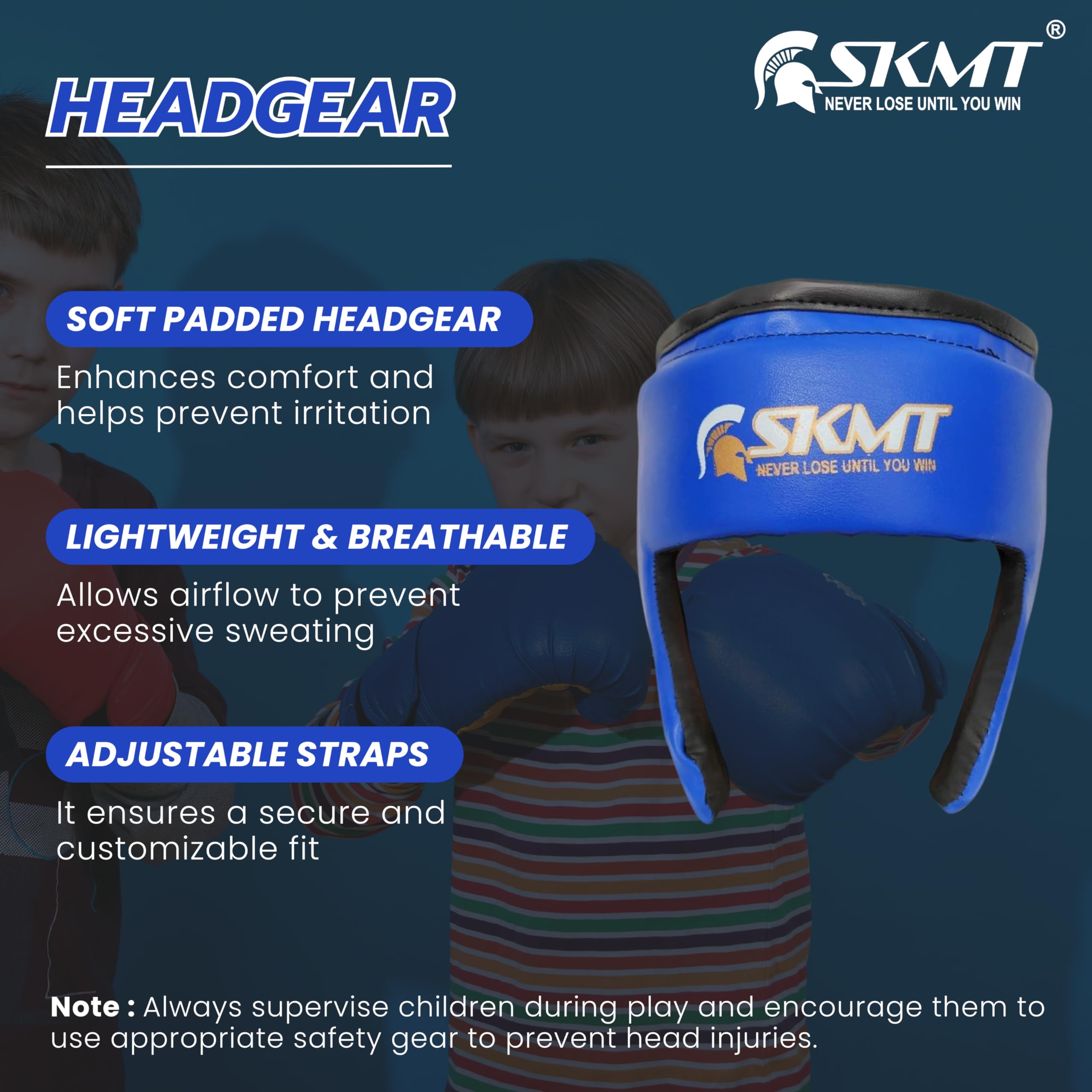 SKMT NEVER LOSE UNTIL YOU WIN Kids Boxing Kit Set - 2-8 Years (Blue) 2