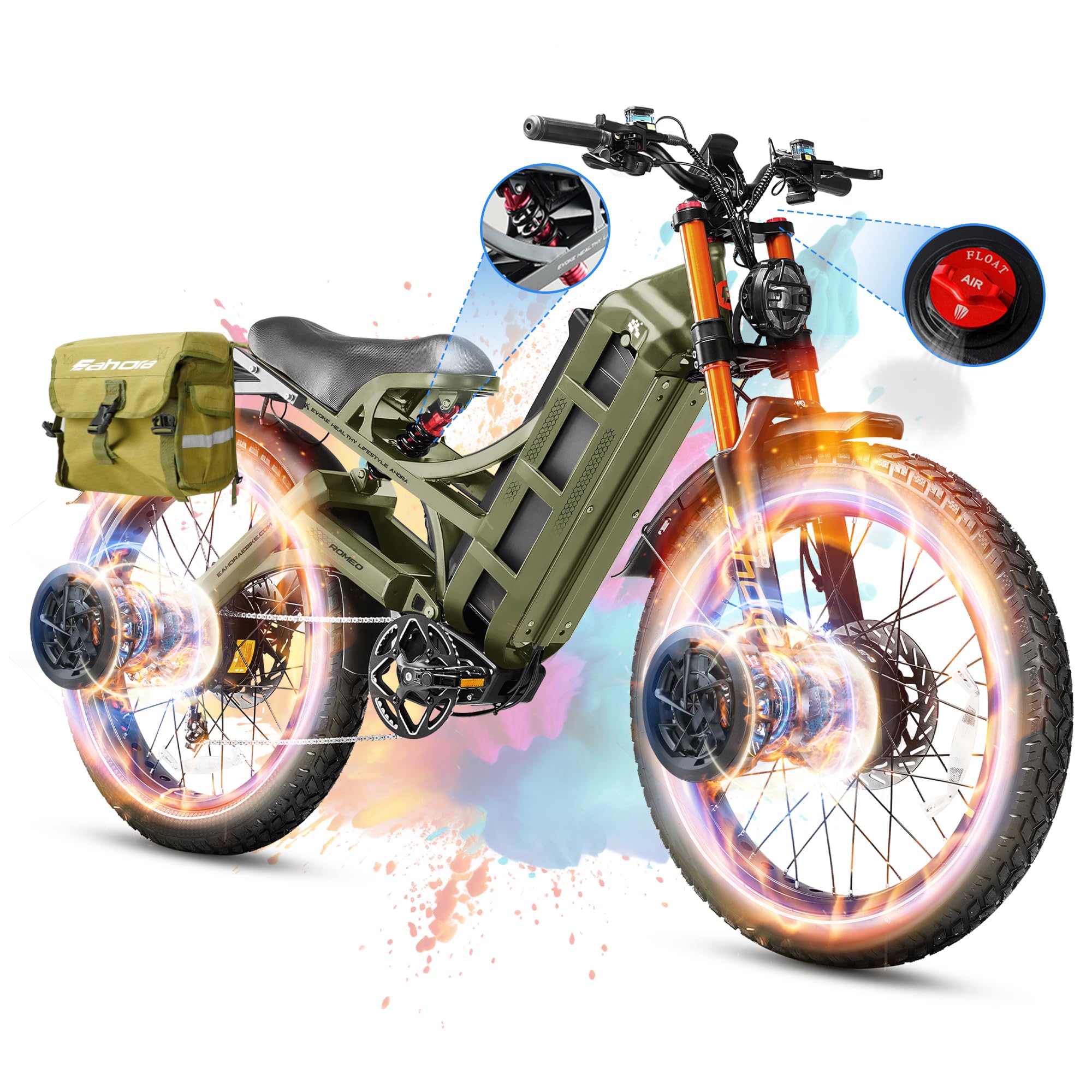 2025 Launch Romeo Pro 3/Pro 2 5600W/4000W 50Mph/46Mph Dual Motor Electric Bike for Adults 60V/52V/48V 80Ah/70Ah/60Ah 200+Miles Long Range Ebike 26 * 4.0" Fat Tire Electric Mountain Bike