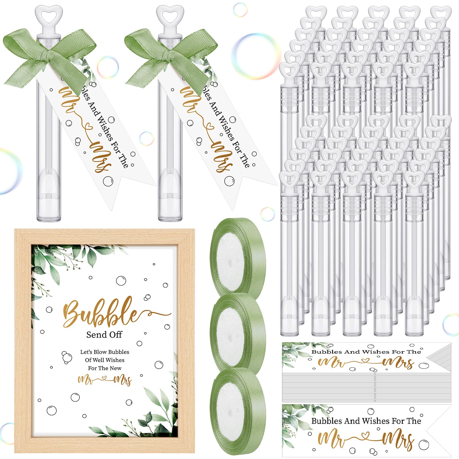 405 Pcs Wedding Send Off Bubble Ideas Set Include Heart Bubble Wands Gift Tags Cards Wood Photo Frame Ribbons Wedding Send Off Party Favors for Guests