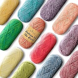 Cotton to The Core Cotton Yarn for Crocheting, 12-Pack (1704 Yds / 600G), Free Patterns, Beginners Friendly - Soft Baby Yarn for Knitting - 3 DK Light Worsted Weight - Rainbow Pack