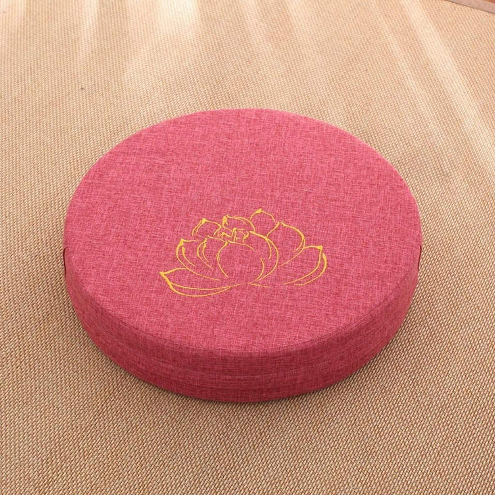 MFLASMF Japanese-style Futon Cushion, Round Thick Detachable Seat Cushion Meditation Pad Floor Cushion Suitable for Indoor Outdoor-40x40x10cm(16x16x4inch)-Pink