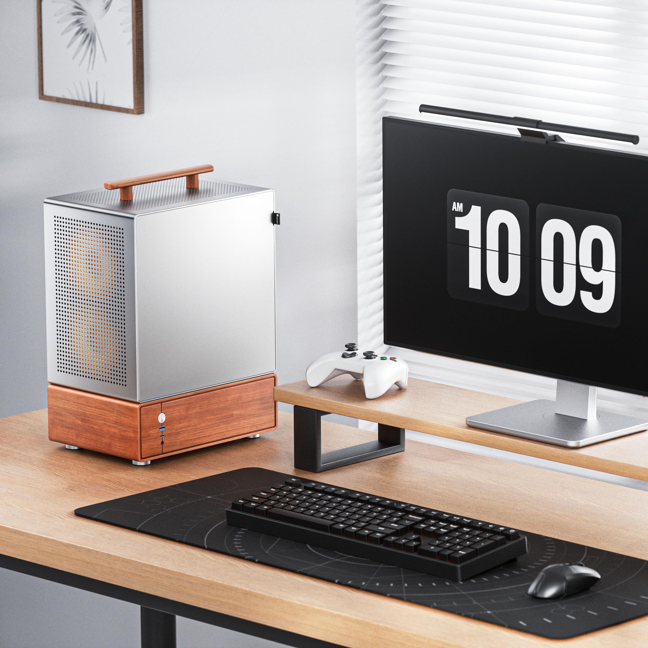 Jonsbo T7 Micro-ATX PC-Gehäuse – Silber | mATX Case mit Aluminium & Holzgriff, Tempered Glass, Zwei-Kammer-Design, USB-C